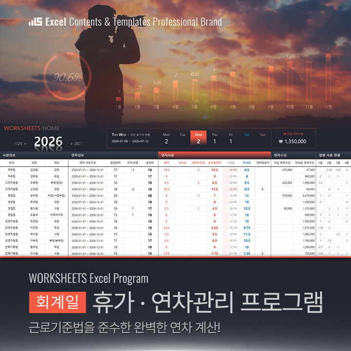 [회계일] 휴가/연차관리 엑셀프로그램 Image